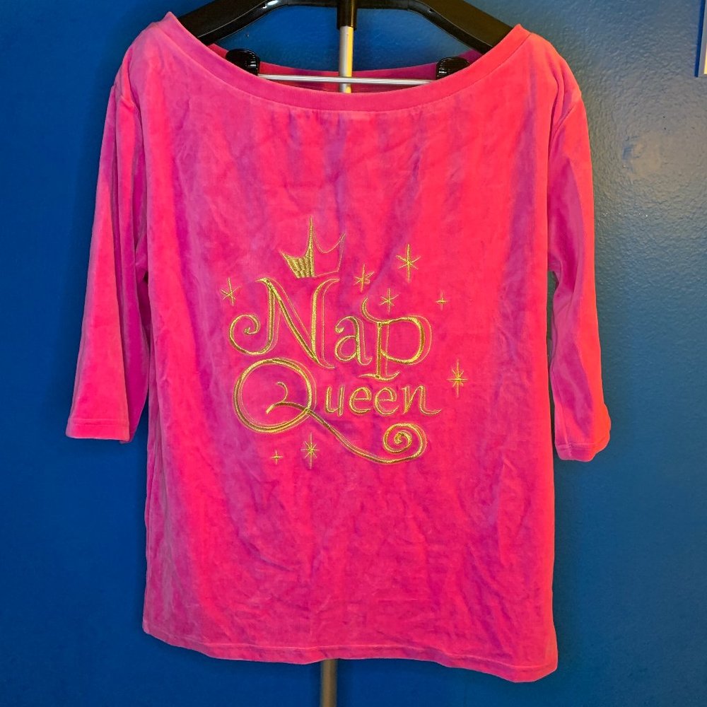 RARE Disney Nap Queen Sleeping Beauty Velvet Embroidered Top Size Medium NWT